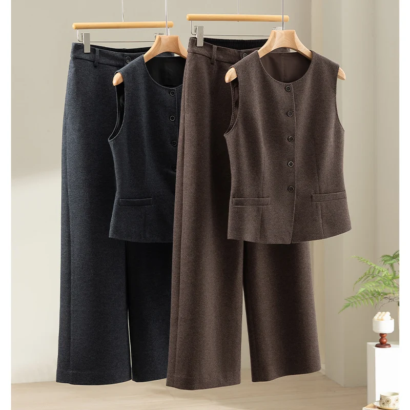 Damen Hochtaillierte Wollmix-Palazzohose mit geradem Bein und elastischem Rückenteil Nord Taschen