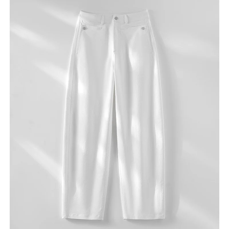 Damen hochtaillierte weite Stoffhose mit geradem Bein, Komfortbund und Eingrifftaschen Nord Taschen