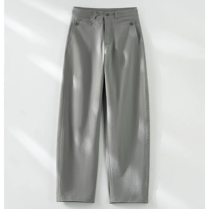 Damen hochtaillierte weite Stoffhose mit geradem Bein, Komfortbund und Eingrifftaschen Nord Taschen