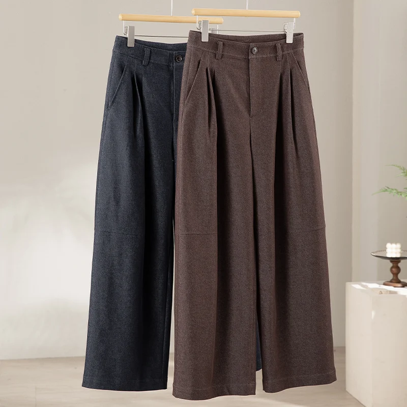 Damen Hochtaillierte weite Culotte-Stoffhose mit Bundfalten Nord Taschen