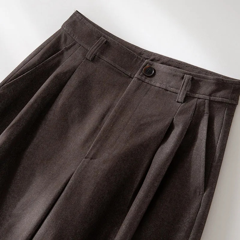 Damen Hochtaillierte weite Culotte-Stoffhose mit Bundfalten Nord Taschen