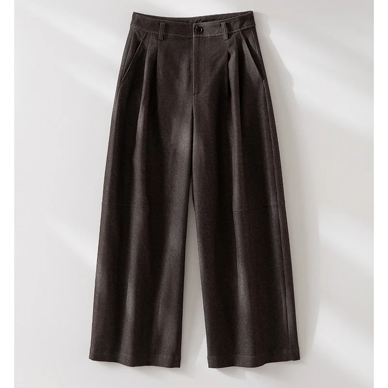 Damen Hochtaillierte weite Culotte-Stoffhose mit Bundfalten Nord Taschen