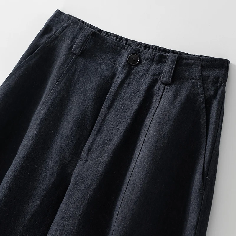 Damen Hochtaillierte weite Culotte-Hose aus Leinen‑Mix mit Bügelfalte und Eingrifftaschen Nord Taschen
