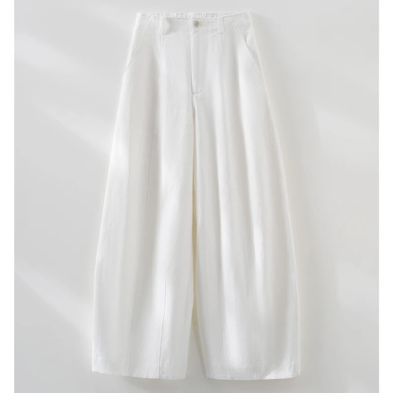 Damen Hochtaillierte weite Culotte-Hose aus Leinen‑Mix mit Bügelfalte und Eingrifftaschen Nord Taschen