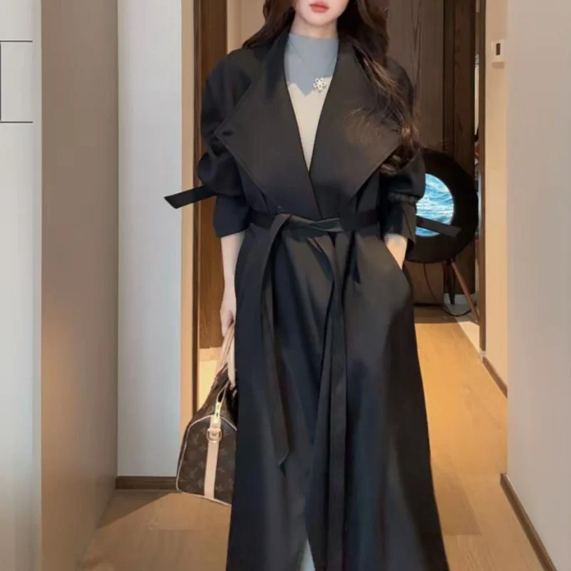 Damen Oversized Wickelmantel mit asymmetrischem Schnitt und verstellbaren Manschetten Nord Taschen