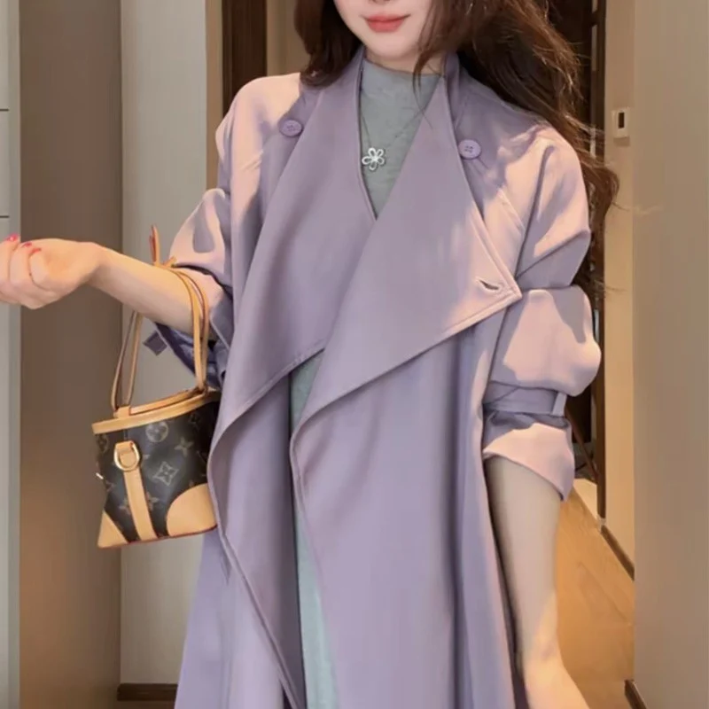 Damen Oversized Wickelmantel mit asymmetrischem Schnitt und verstellbaren Manschetten Nord Taschen