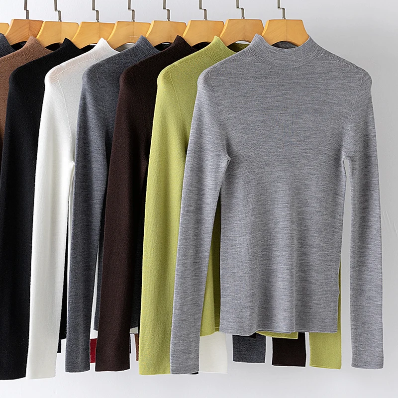 Damen Feiner Feinstrick-Langarmpullover mit kurzem Stehkragen und Slim‑Fit Nord Taschen