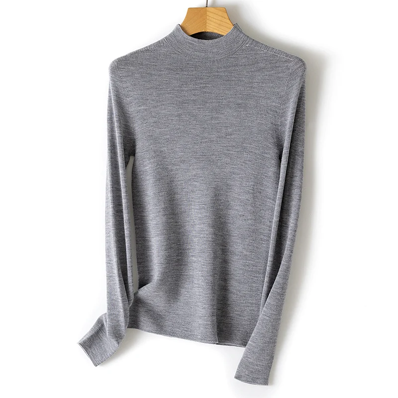 Damen Feiner Feinstrick-Langarmpullover mit kurzem Stehkragen und Slim‑Fit Nord Taschen