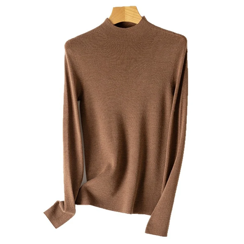 Damen Feiner Feinstrick-Langarmpullover mit kurzem Stehkragen und Slim‑Fit Nord Taschen