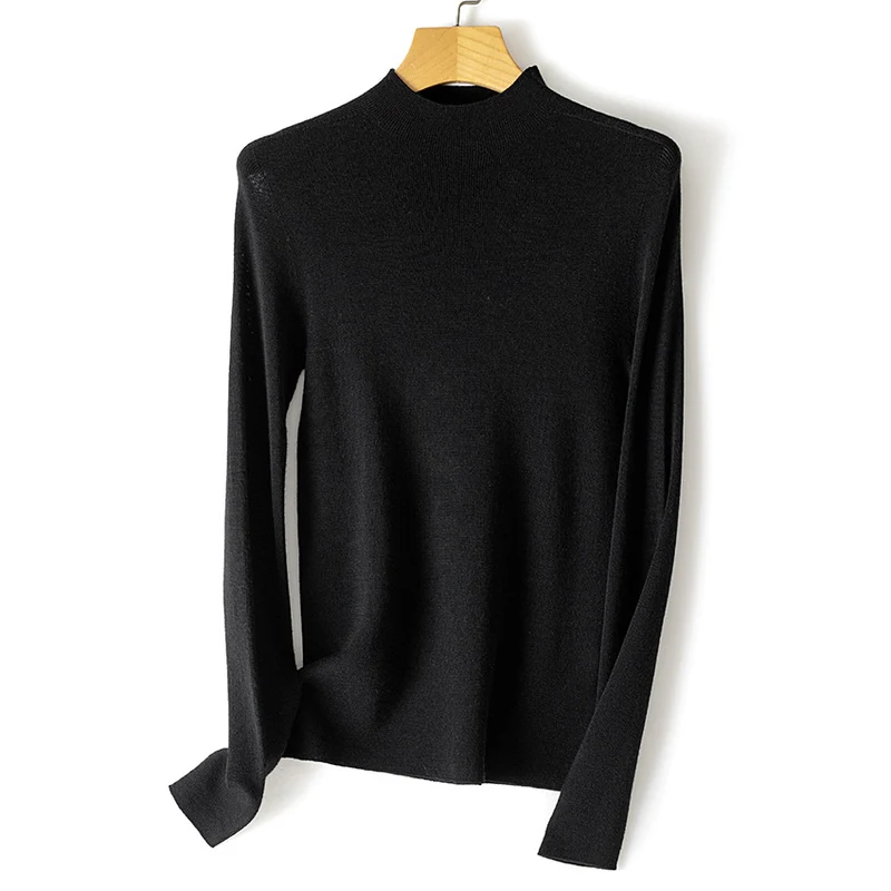 Damen Feiner Feinstrick-Langarmpullover mit kurzem Stehkragen und Slim‑Fit Nord Taschen