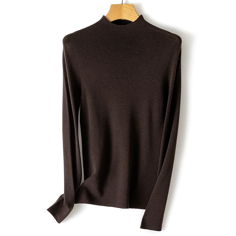 Damen Feiner Feinstrick-Langarmpullover mit kurzem Stehkragen und Slim‑Fit Nord Taschen