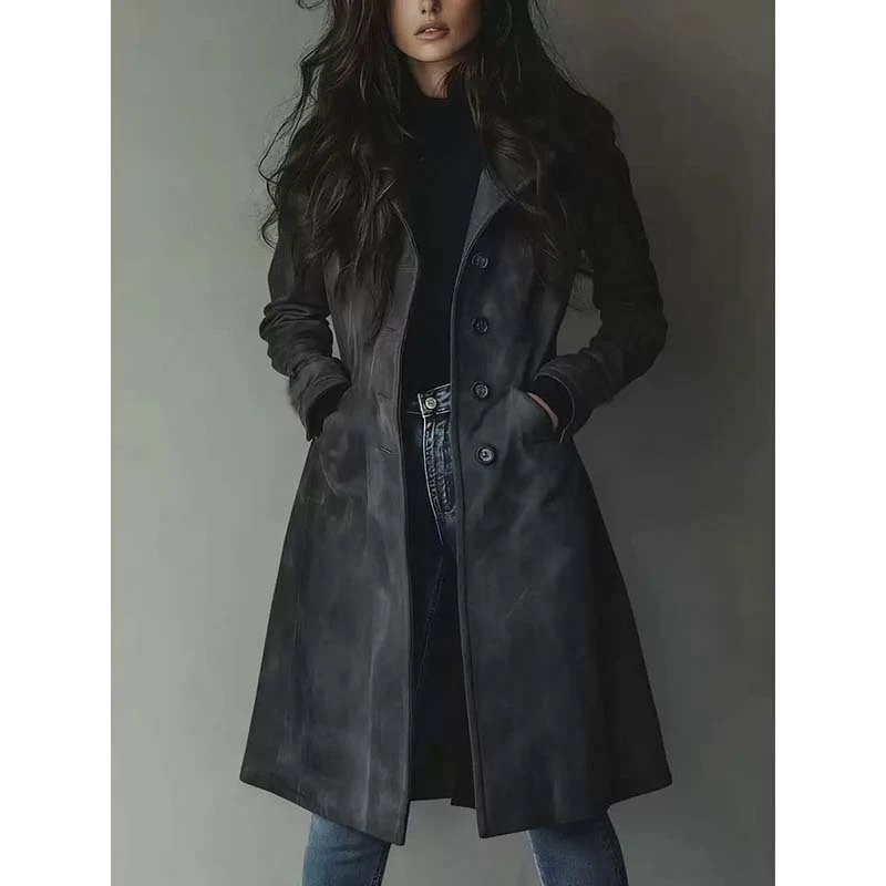 Damen Eleganter Langmantel im A-Linien-Schnitt mit Einreihiger Knopfleiste Nord Taschen