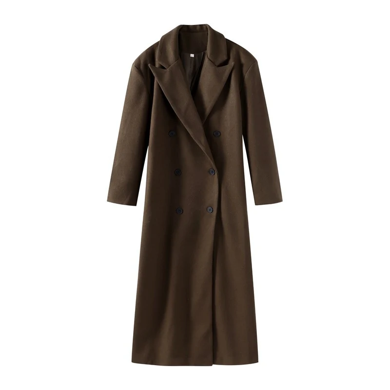 Damen Doppelreihiger Maxi-Wollmix-Mantel mit schmaler Silhouette und fallendem Revers Nord Taschen
