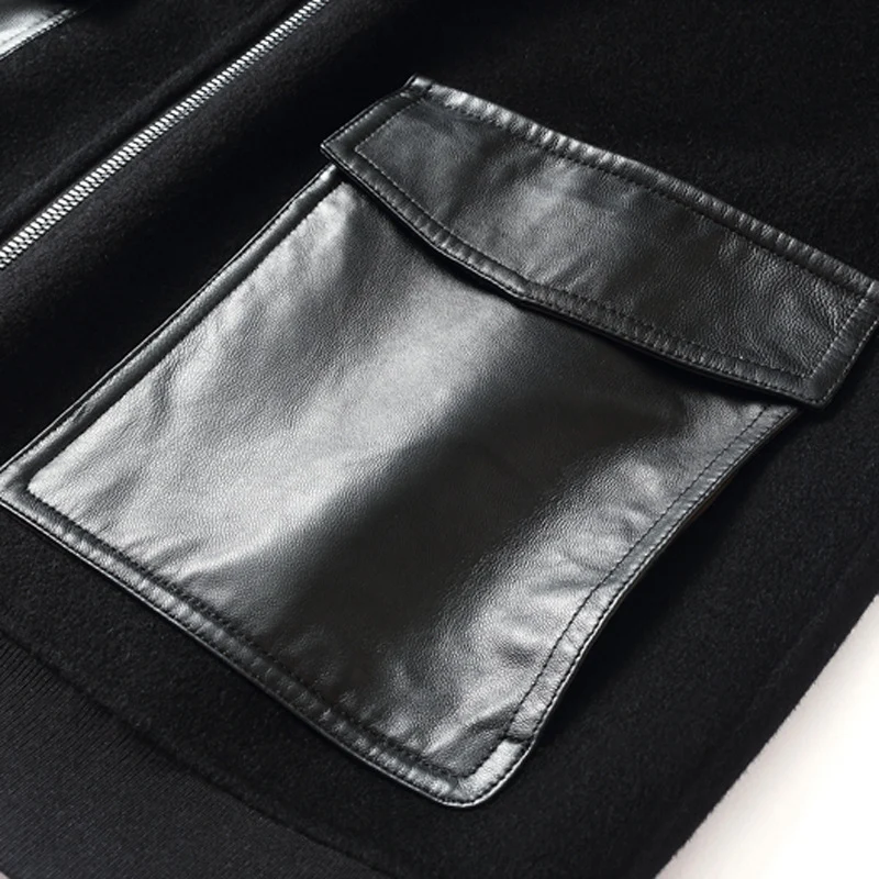 Herren Reißverschluss-Wollmix-Jacke mit Lederkragen und schlanker Silhouette Nord Taschen
