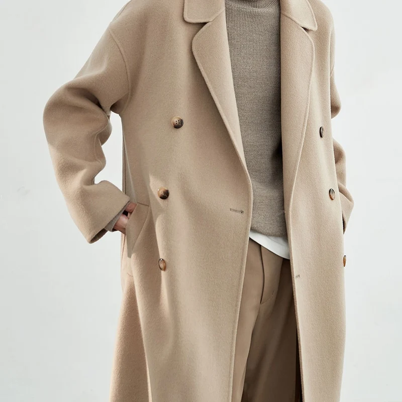 Herren Oversized Wollmantel mit Doppelreiher und Reverskragen Nord Taschen