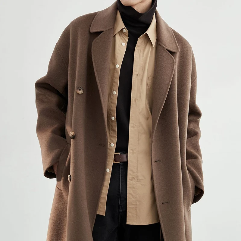 Herren Oversized Wollmantel mit Doppelreiher und Reverskragen Nord Taschen
