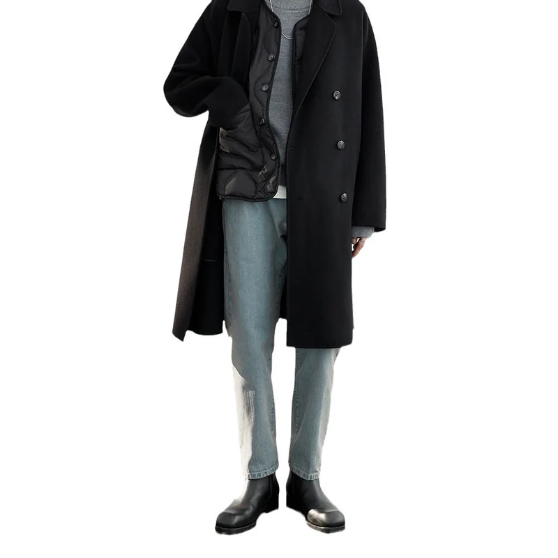Herren Oversized Wollmantel mit Doppelreiher und Reverskragen Nord Taschen