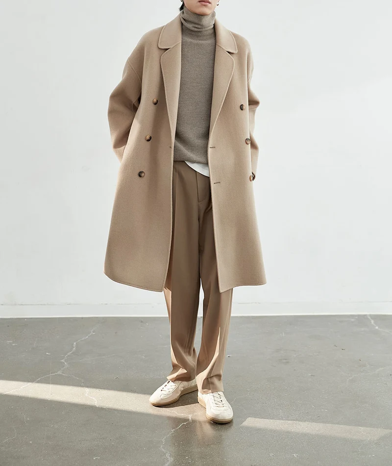 Herren Oversized Wollmantel mit Doppelreiher und Reverskragen Nord Taschen