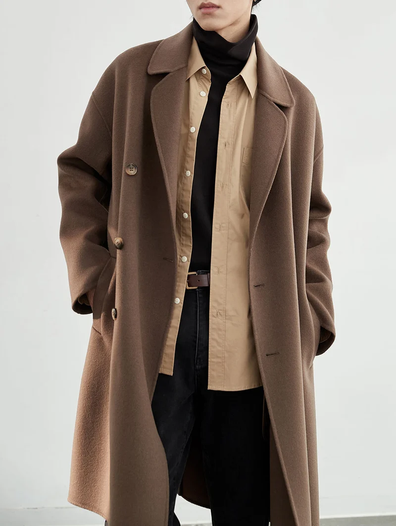 Herren Oversized Wollmantel mit Doppelreiher und Reverskragen Nord Taschen