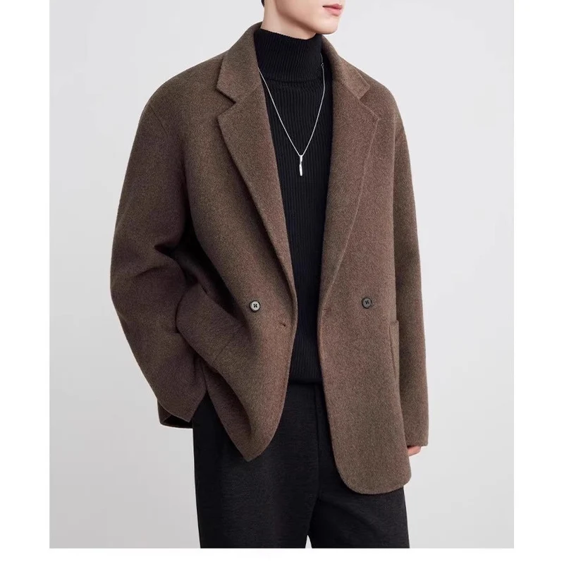 Herren Oversize Doppelknopf-Wollmix-Kurzmantel mit aufgesetzten Taschen Nord Taschen