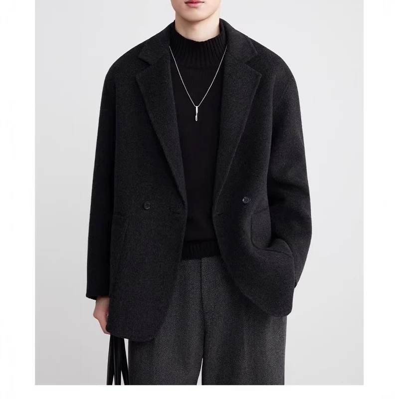 Herren Oversize Doppelknopf-Wollmix-Kurzmantel mit aufgesetzten Taschen Nord Taschen