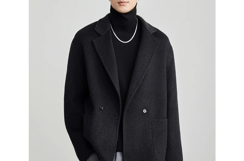 Herren Oversize Doppelknopf-Wollmix-Kurzmantel mit aufgesetzten Taschen Nord Taschen