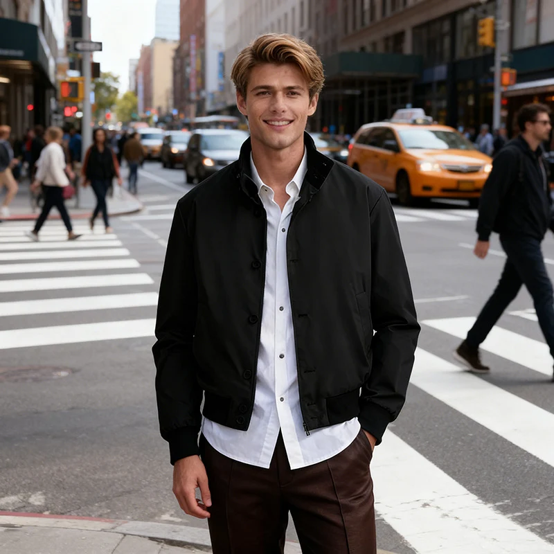 Herren Kurzjacke im Bomberstil mit Stehkragen und Rippbündchen Nord Taschen