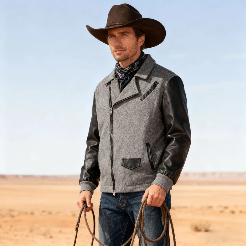 Herren Kurzjacke im Aviator‑Style mit Kontrastärmeln und asymmetrischem Reißverschluss Nord Taschen