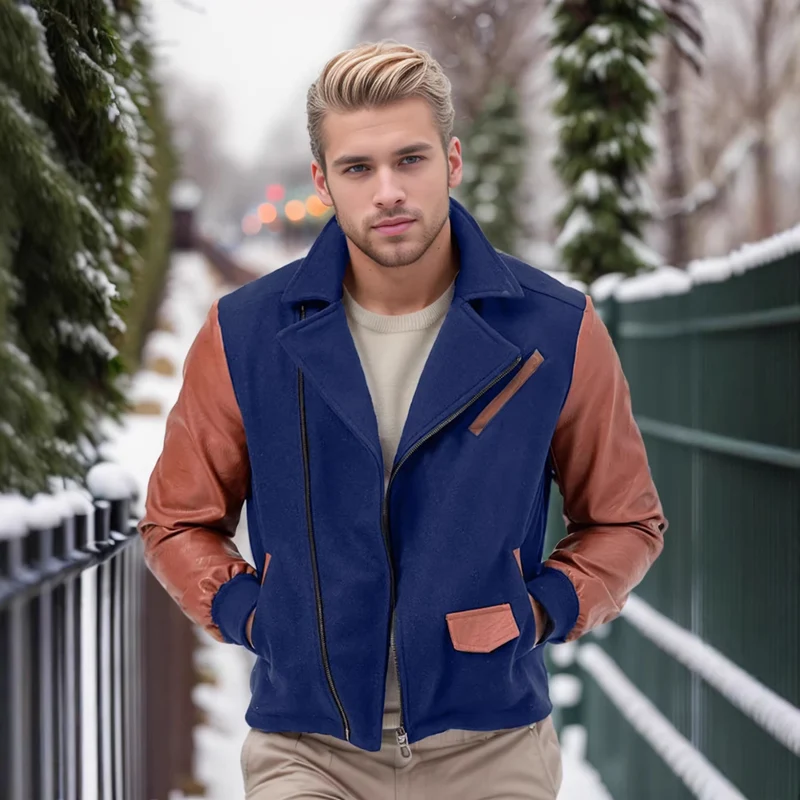 Herren Kurzjacke im Aviator‑Style mit Kontrastärmeln und asymmetrischem Reißverschluss Nord Taschen