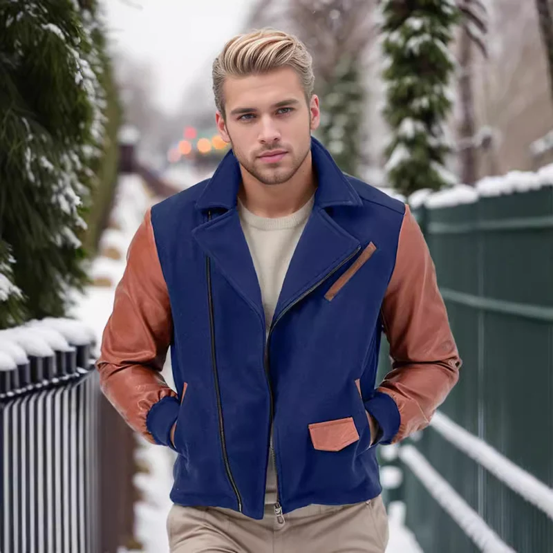 Herren Kurzjacke im Aviator‑Style mit Kontrastärmeln und asymmetrischem Reißverschluss Nord Taschen
