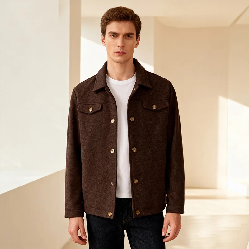 Herren Kurzjacke aus Velours‑Imitat mit Hemdkragen und Pattentaschen Nord Taschen