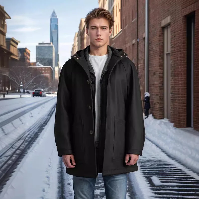 Herren Kapuzenmantel im Oversize-Schnitt mit Teddyfutter Nord Taschen