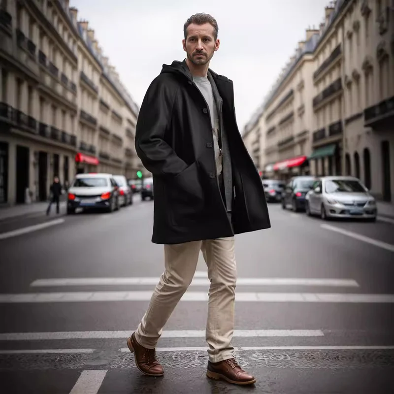 Herren Kapuzenmantel im Oversize-Schnitt mit Teddyfutter Nord Taschen