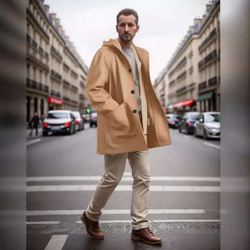 Herren Kapuzenmantel im Oversize-Schnitt mit Teddyfutter Nord Taschen