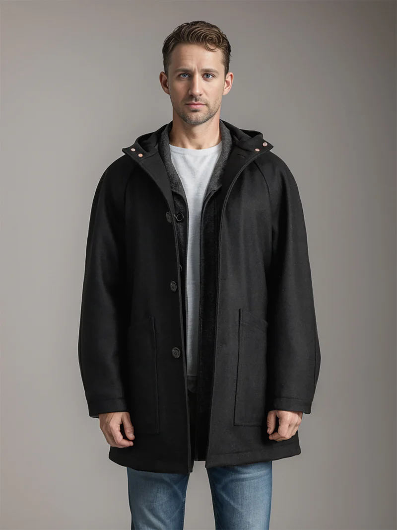 Herren Kapuzenmantel im Oversize-Schnitt mit Teddyfutter Nord Taschen