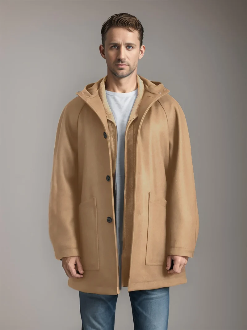 Herren Kapuzenmantel im Oversize-Schnitt mit Teddyfutter Nord Taschen