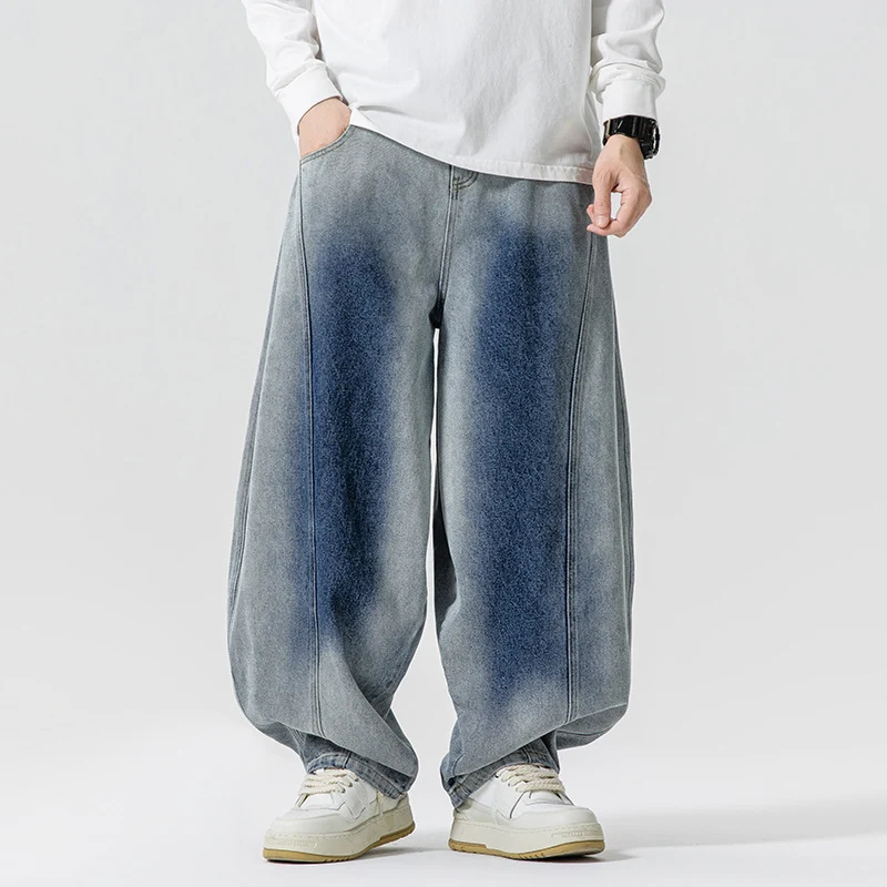 Herren Weite Paneel‑Denimhose mit Ballonbeinen und tiefem Schritt Nord Taschen