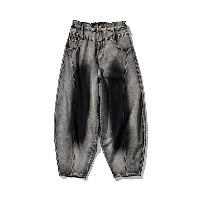 Herren Weite Paneel‑Denimhose mit Ballonbeinen und tiefem Schritt Nord Taschen