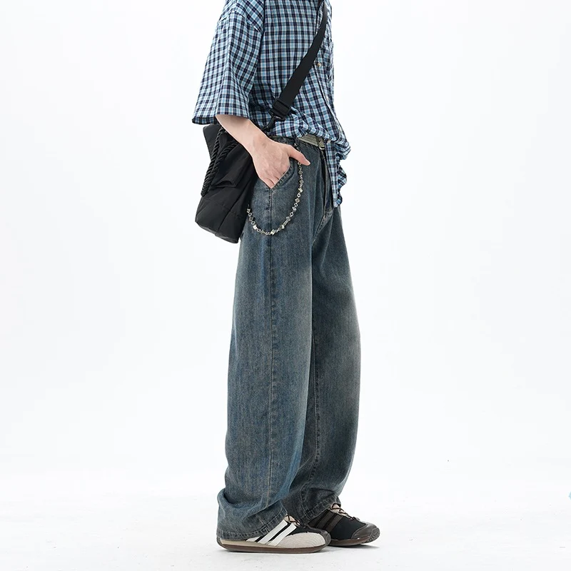 Herren Weite Denim-Jeans mit Vintage-Waschung und tiefem Schritt Nord Taschen