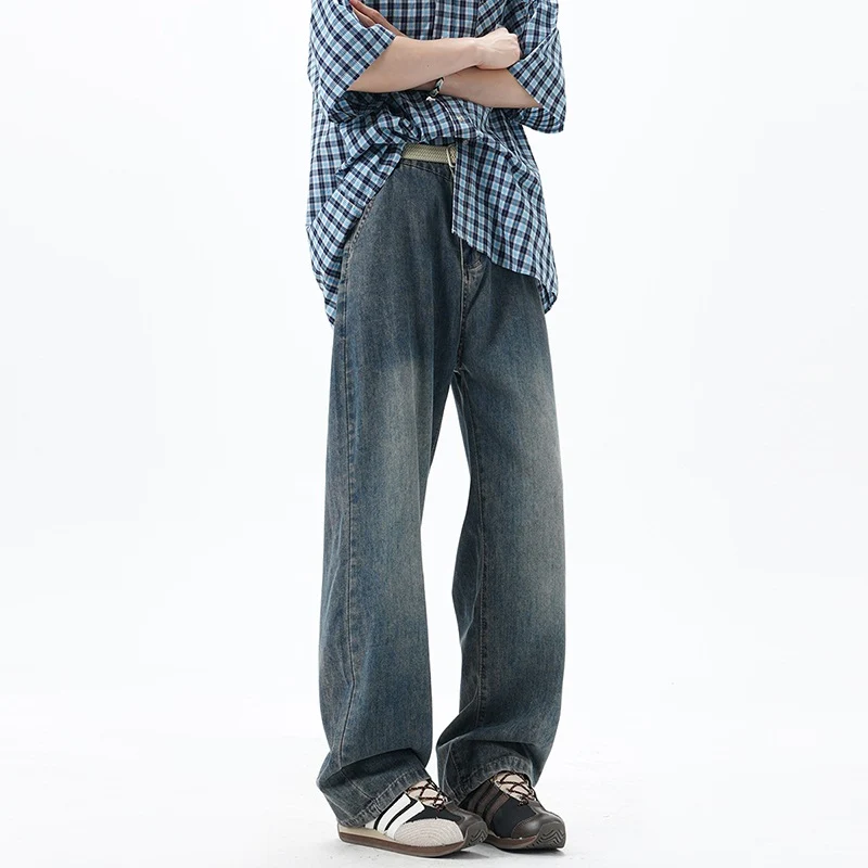 Herren Weite Denim-Jeans mit Vintage-Waschung und tiefem Schritt Nord Taschen