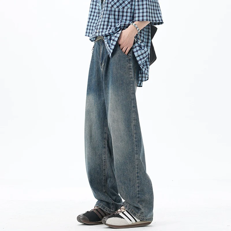Herren Weite Denim-Jeans mit Vintage-Waschung und tiefem Schritt Nord Taschen