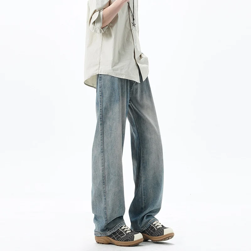 Herren Weite Denim-Jeans mit Vintage-Waschung und tiefem Schritt Nord Taschen