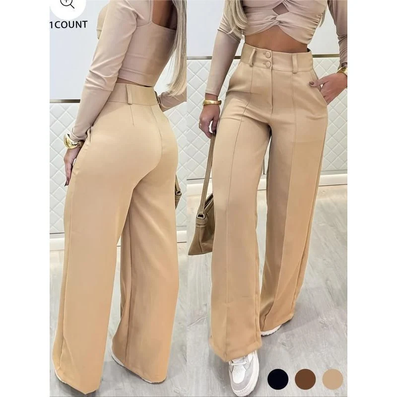 Damen Hochtaillierte weite Palazzo-Hose mit Bügelfalte Nord Taschen