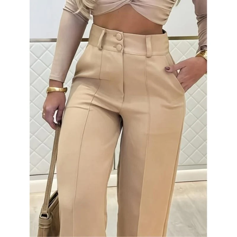 Damen Hochtaillierte weite Palazzo-Hose mit Bügelfalte Nord Taschen