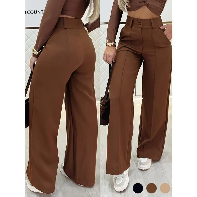 Damen Hochtaillierte weite Palazzo-Hose mit Bügelfalte Nord Taschen