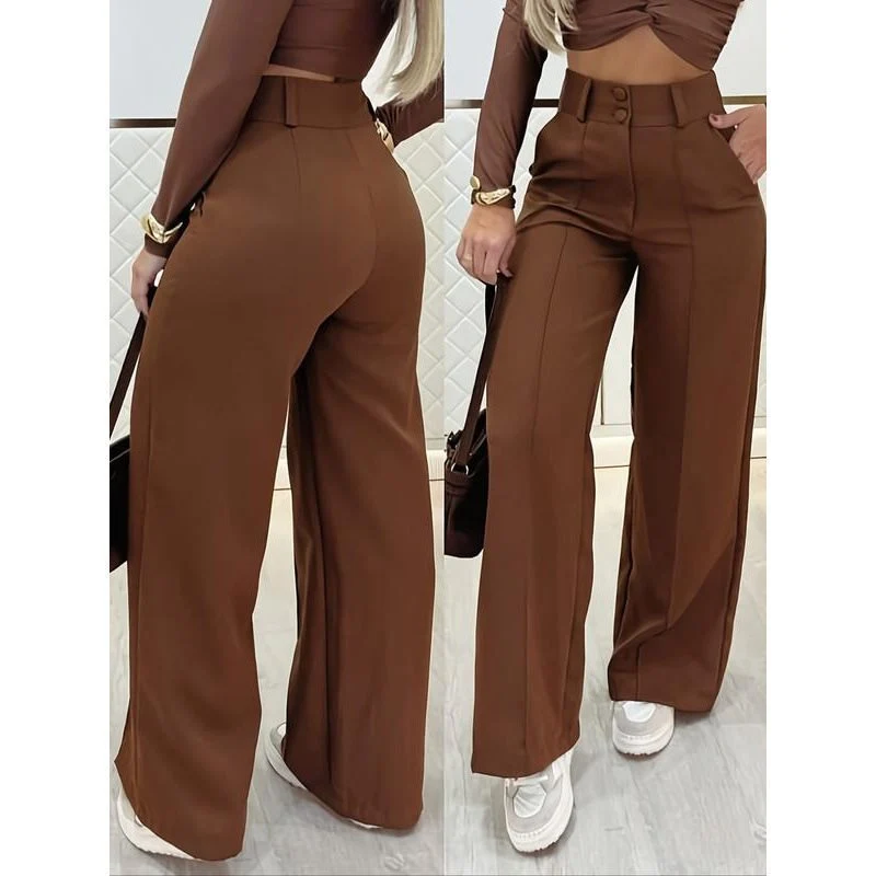 Damen Hochtaillierte weite Palazzo-Hose mit Bügelfalte Nord Taschen
