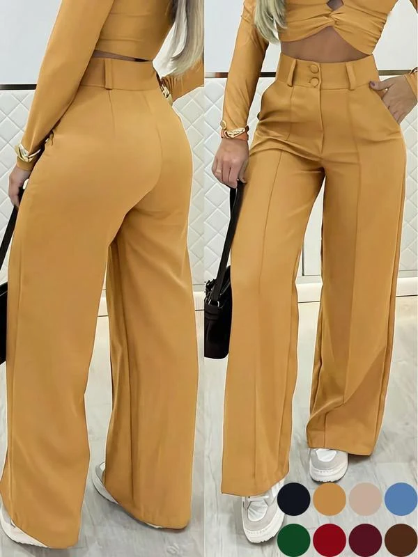 Damen Hochtaillierte weite Palazzo-Hose mit Bügelfalte Nord Taschen