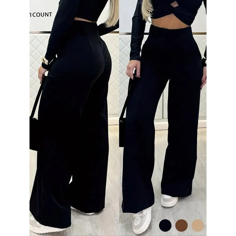 Damen Hochtaillierte weite Palazzo-Hose mit Bügelfalte Nord Taschen