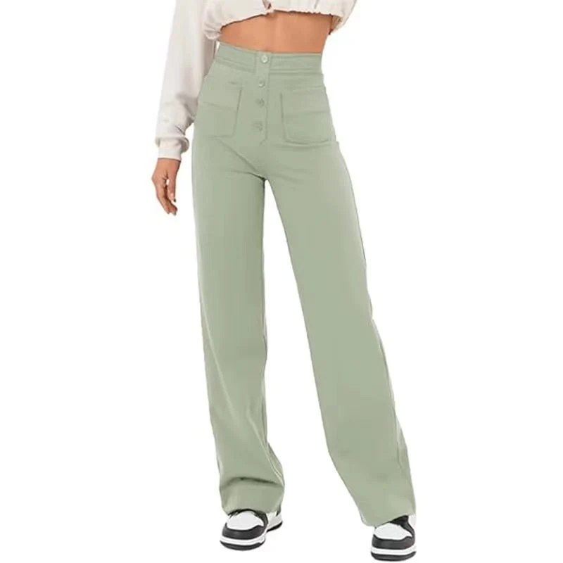 Damen Hochtaillierte weite Hose mit Knopfleiste und aufgesetzten Taschen Nord Taschen