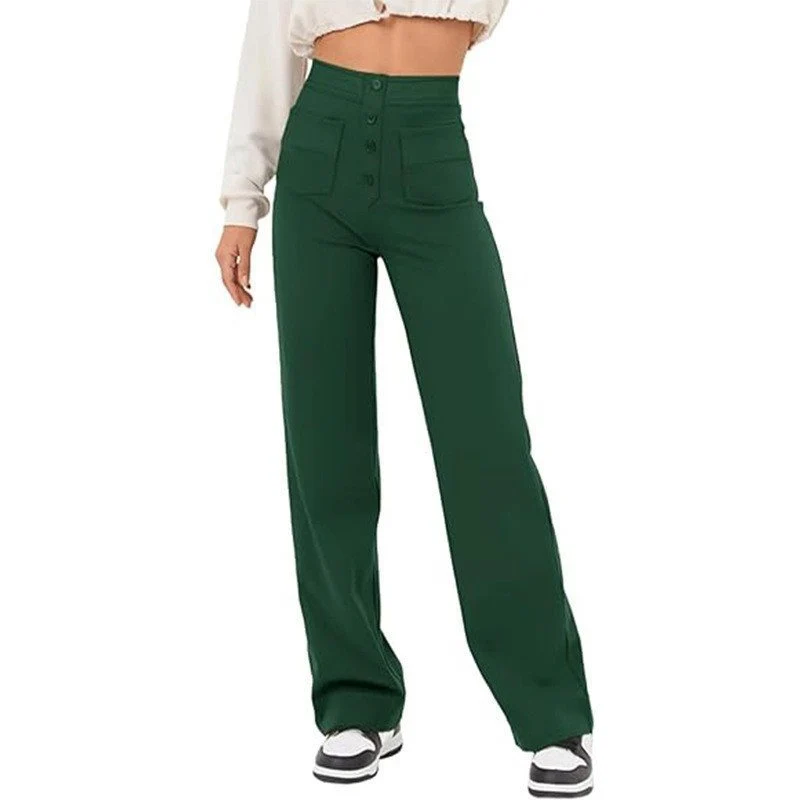 Damen Hochtaillierte weite Hose mit Knopfleiste und aufgesetzten Taschen Nord Taschen